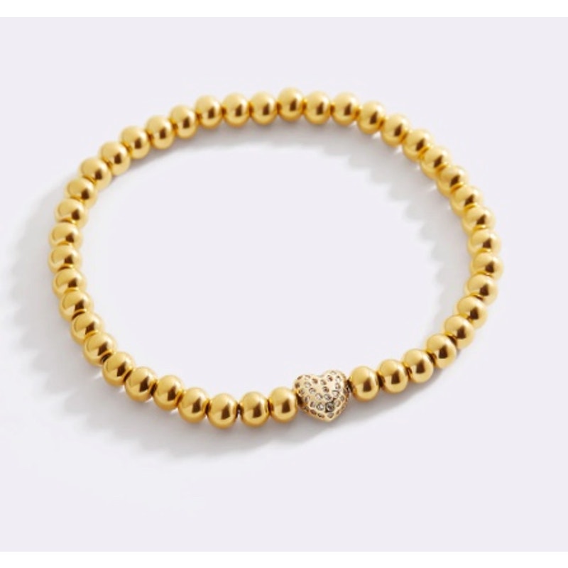 Mint & Lilly Pave Heart Gold Beaded Bracelet*18k Gold Plated*6.5